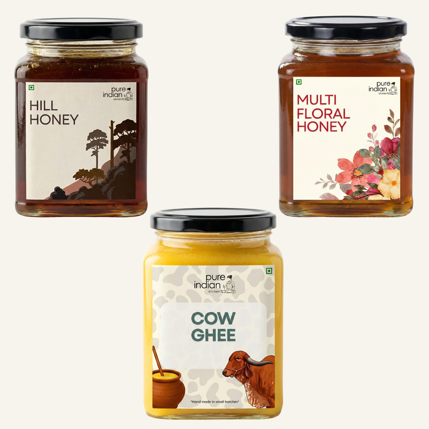 Family Kitchen Essentials - Hill Honey 500g, Multi Floral Honey 500g & Cow Ghee 400ml