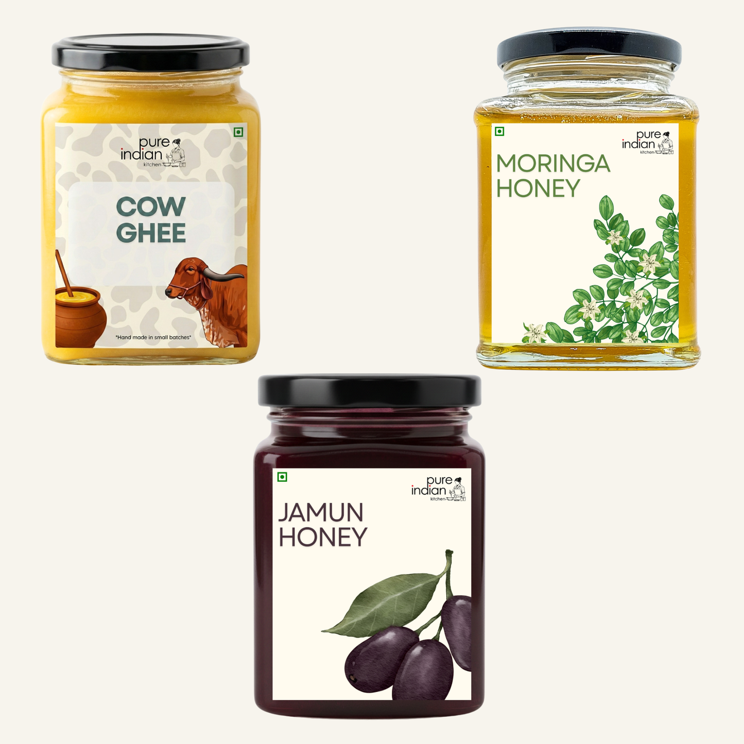 Immunity Power Combo - Jamun Honey 250g, Moringa Honey 250g & Cow Ghee 200ml
